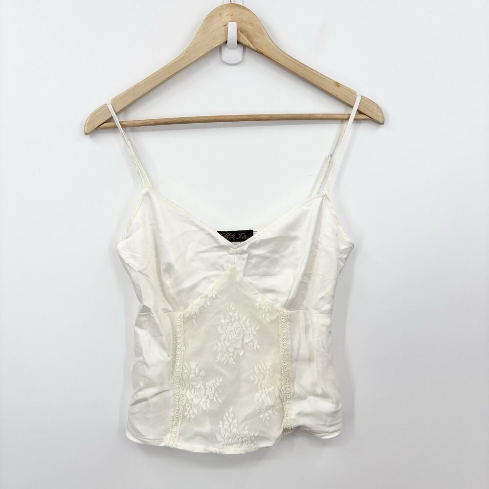 Vintage Y2K Babydoll Top Womens Small Fairy Satin Lace Coquette Angel Whimsy 90s
